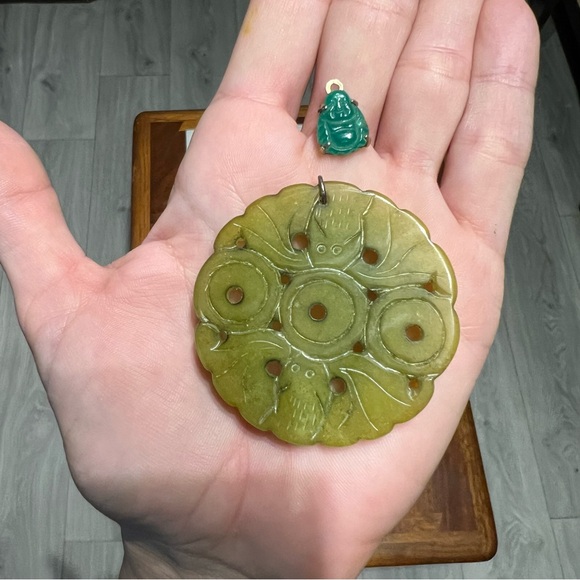 Mixed vintage jewelry lot carved jade & hard stone gemstone Chinese - Picture 5 of 8
